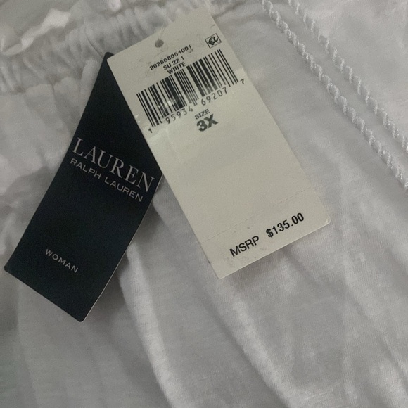Lauren Ralph Lauren Women’s White Cotton Blouse with Eyelet Sleeves & Peplum NWT - Picture 8 of 9
